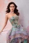 Buy_Mahima Mahajan_Green Silk Organza Beads, Sequins, Shakira Corset And Printed Lehenga Set _at_Aza_Fashions