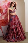 Buy_Mahima Mahajan_Red Silk Organza Embroidery, Sequins, Zari Halter Neck Titli Pattern Lehenga Set _at_Aza_Fashions
