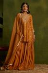 Buy_Kritika Dawar_Mustard Silk, Tissue Pearls, Sequins Samaira Hand Embroidered Kurta Gharara Set _at_Aza_Fashions