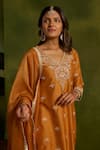Shop_Kritika Dawar_Mustard Silk, Tissue Pearls, Sequins Samaira Hand Embroidered Kurta Gharara Set _Online_at_Aza_Fashions