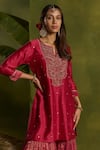 Kritika Dawar_Pink Chanderi, Tissue, Organza Embroidery Split Erum Dabka Short Kurta Set _Online_at_Aza_Fashions