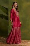 Buy_Kritika Dawar_Pink Chanderi, Tissue, Organza Embroidery Split Erum Dabka Short Kurta Set _Online_at_Aza_Fashions