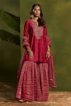 Shop_Kritika Dawar_Pink Chanderi, Tissue, Organza Embroidery Split Erum Dabka Short Kurta Set _Online_at_Aza_Fashions