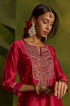 Kritika Dawar_Pink Chanderi, Tissue, Organza Embroidery Split Erum Dabka Short Kurta Set _at_Aza_Fashions