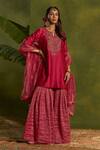 Buy_Kritika Dawar_Pink Chanderi, Tissue, Organza Embroidery Split Erum Dabka Short Kurta Set _at_Aza_Fashions