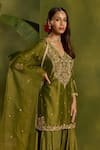 Kritika Dawar_Green Silk, Chanderi, Organza Embroidery, Gulnaar Hand Short Kurta Sharara Set _Online_at_Aza_Fashions