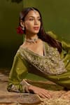 Kritika Dawar_Green Silk, Chanderi, Organza Embroidery, Gulnaar Hand Short Kurta Sharara Set _at_Aza_Fashions