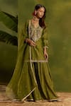 Buy_Kritika Dawar_Green Silk, Chanderi, Organza Embroidery, Gulnaar Hand Short Kurta Sharara Set _at_Aza_Fashions