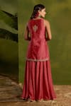 Shop_Kritika Dawar_Coral Silk, Chanderi, Organza Embroidery, Noorisha Hand Short Kurta Sharara Set _at_Aza_Fashions