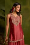 Kritika Dawar_Coral Silk, Chanderi, Organza Embroidery, Noorisha Hand Short Kurta Sharara Set _at_Aza_Fashions