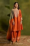 Kritika Dawar_Rust Silk, Tissue Embroidery, Zari Round Neck, Yes Roohani Hand Kurta Set _Online_at_Aza_Fashions