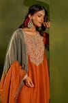 Buy_Kritika Dawar_Rust Silk, Tissue Embroidery, Zari Round Neck, Yes Roohani Hand Kurta Set 