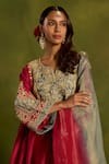 Kritika Dawar_Pink Silk, Tissue Embroidery, Zari, Applique Split Aafreen Hand Kurta Set _at_Aza_Fashions