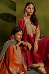 Buy_Kritika Dawar_Pink Silk, Tissue Embroidery, Zari, Applique Split Aafreen Hand Kurta Set 