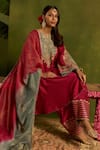 Shop_Kritika Dawar_Pink Silk, Tissue Embroidery, Zari, Applique Split Aafreen Hand Kurta Set 