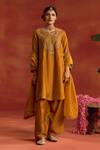 Shop_Kritika Dawar_Yellow Silk, Tissue Embroidery, Zari Split V-neck, Yes Hasrat Kurta Set 