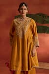 Kritika Dawar_Yellow Silk, Tissue Embroidery, Zari Split V-neck, Yes Hasrat Kurta Set _Online