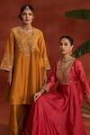 Buy_Kritika Dawar_Yellow Silk, Tissue Embroidery, Zari Split V-neck, Yes Hasrat Kurta Set _Online