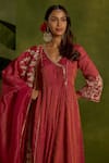 Buy_Kritika Dawar_Magenta Chanderi, Tissue Embroidery V-neck Gulrang Dori Anarkali Set 