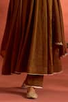 Shop_Kritika Dawar_Brown Chanderi, Tissue Embroidery V-neck Mehrza Hand Anarkali Set _Online_at_Aza_Fashions