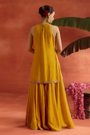 Kritika Dawar_Yellow , Organza Embroidery, Sequins, Shahira Hand Kurta Sharara Set _Online_at_Aza_Fashions