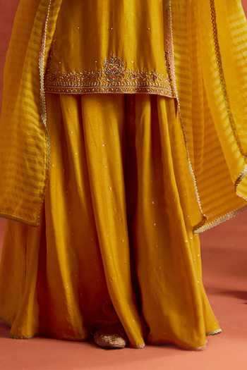 Shop_Kritika Dawar_Yellow , Organza Embroidery, Sequins, Shahira Hand Kurta Sharara Set _Online_at_Aza_Fashions