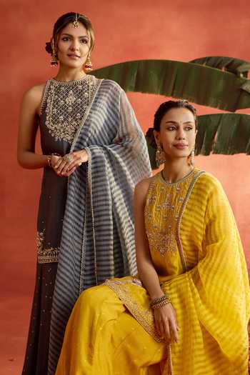 Kritika Dawar_Yellow , Organza Embroidery, Sequins, Shahira Hand Kurta Sharara Set 