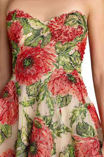 Buy_Mac Duggal_Red Polyester Embroidery, Beads Sweetheart Neck Floral Embellished Midi Dress _Online_at_Aza_Fashions