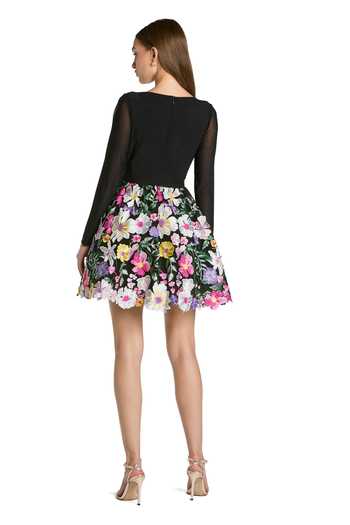 Shop_Mac Duggal_Black Polyester Embroidery High Neck Floral Short Dress _at_Aza_Fashions