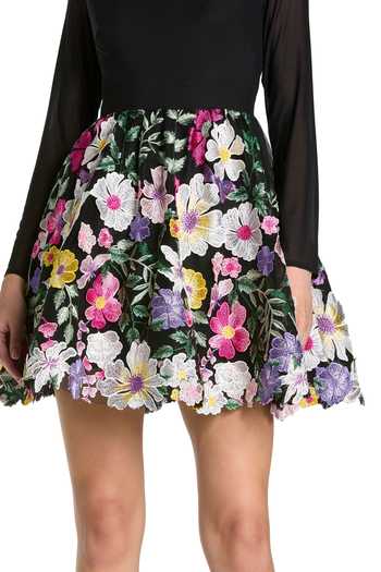 Mac Duggal_Black Polyester Embroidery High Neck Floral Short Dress _Online_at_Aza_Fashions