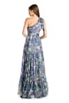 Shop_Mac Duggal_Green Chiffon One Shoulder Floral Print Gown _at_Aza_Fashions