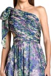 Mac Duggal_Green Chiffon One Shoulder Floral Print Gown _Online_at_Aza_Fashions
