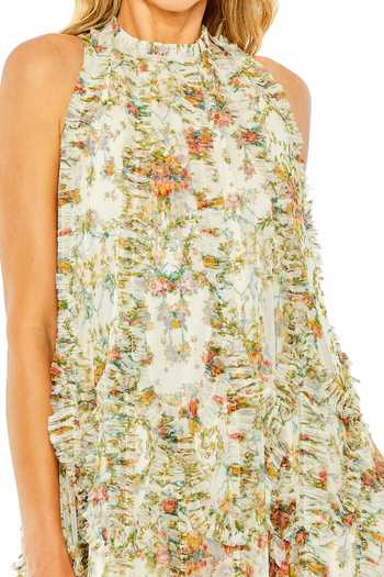 Mac Duggal_Multi Color Polyester Ruffles High Neck Floral High-low Midi Dress _Online_at_Aza_Fashions