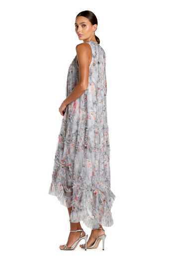 Shop_Mac Duggal_Pink Polyester Ruffles High Neck Floral Print Dress _at_Aza_Fashions