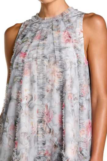 Mac Duggal_Pink Polyester Ruffles High Neck Floral Print Dress _Online_at_Aza_Fashions