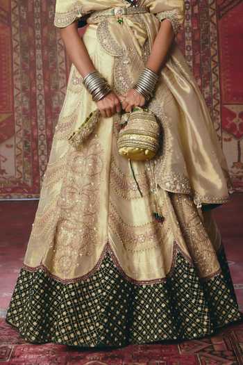 Buy_Aditi Gupta_Green Tissue, Velvet Embroidery, Sequins, Beads Scalloped Lehenga Set _Online_at_Aza_Fashions