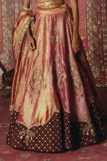 Buy_Aditi Gupta_Pink Tissue, Velvet Embroidery, Sequins, Stones Floral And Geometric Lehenga Set _Online_at_Aza_Fashions
