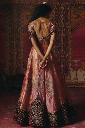 Shop_Aditi Gupta_Pink Tissue, Velvet Embroidery, Sequins, Stones Floral And Geometric Lehenga Set _at_Aza_Fashions