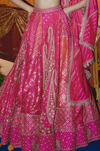 Aditi Gupta_Pink Silk Embroidery, Sequins, Zari, Tassels Sweetheart Banarasi Lehenga Set _Online_at_Aza_Fashions