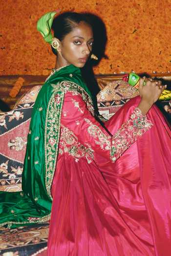 Aditi Gupta_Pink Silk Embroidery, Pearls, Zari Sweetheart Neck Soft Anarkali With Dupatta _Online_at_Aza_Fashions