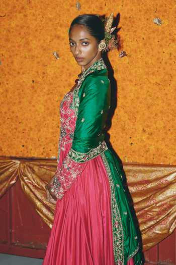 Aditi Gupta_Pink Silk Embroidery, Pearls, Zari Sweetheart Neck Soft Anarkali With Dupatta _at_Aza_Fashions