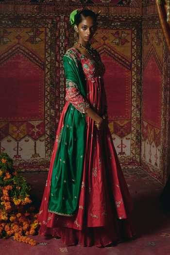 Buy_Aditi Gupta_Red Silk Embroidery, Pearls, Zari Sweetheart Neck Anarkali Sharara Set _Online_at_Aza_Fashions