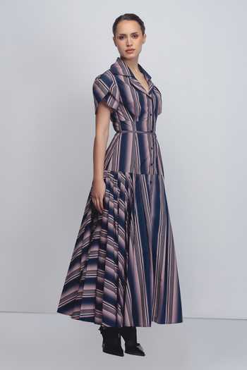 Leh Studios_Multicolor Cotton Collared Gami Stripe Pattern Dress _Online_at_Aza_Fashions