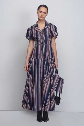Buy_Leh Studios_Multicolor Cotton Collared Gami Stripe Pattern Dress _at_Aza_Fashions