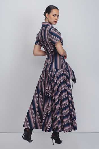 Shop_Leh Studios_Multicolor Cotton Collared Gami Stripe Pattern Dress _at_Aza_Fashions
