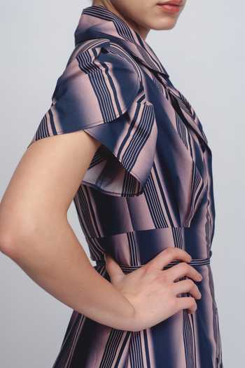 Buy_Leh Studios_Multicolor Cotton Collared Gami Stripe Pattern Dress _Online_at_Aza_Fashions
