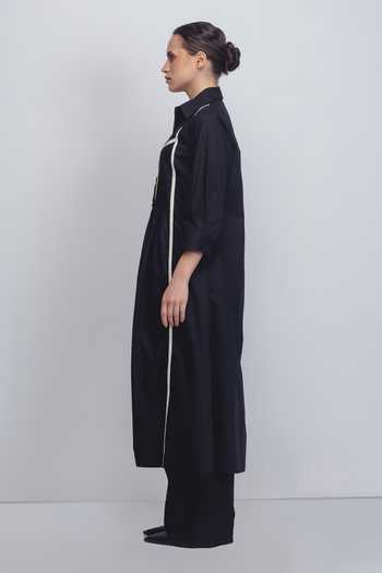 Leh Studios_Black Cotton Collared Column Shirt Dress _Online_at_Aza_Fashions