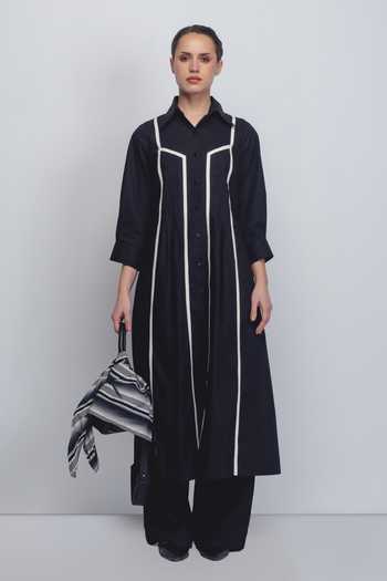 Buy_Leh Studios_Black Cotton Collared Column Shirt Dress _at_Aza_Fashions