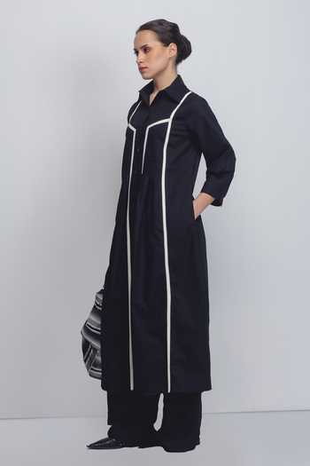 Leh Studios_Black Cotton Collared Column Shirt Dress _at_Aza_Fashions