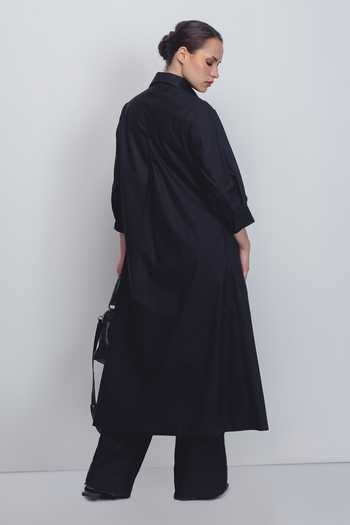 Shop_Leh Studios_Black Cotton Collared Column Shirt Dress _at_Aza_Fashions
